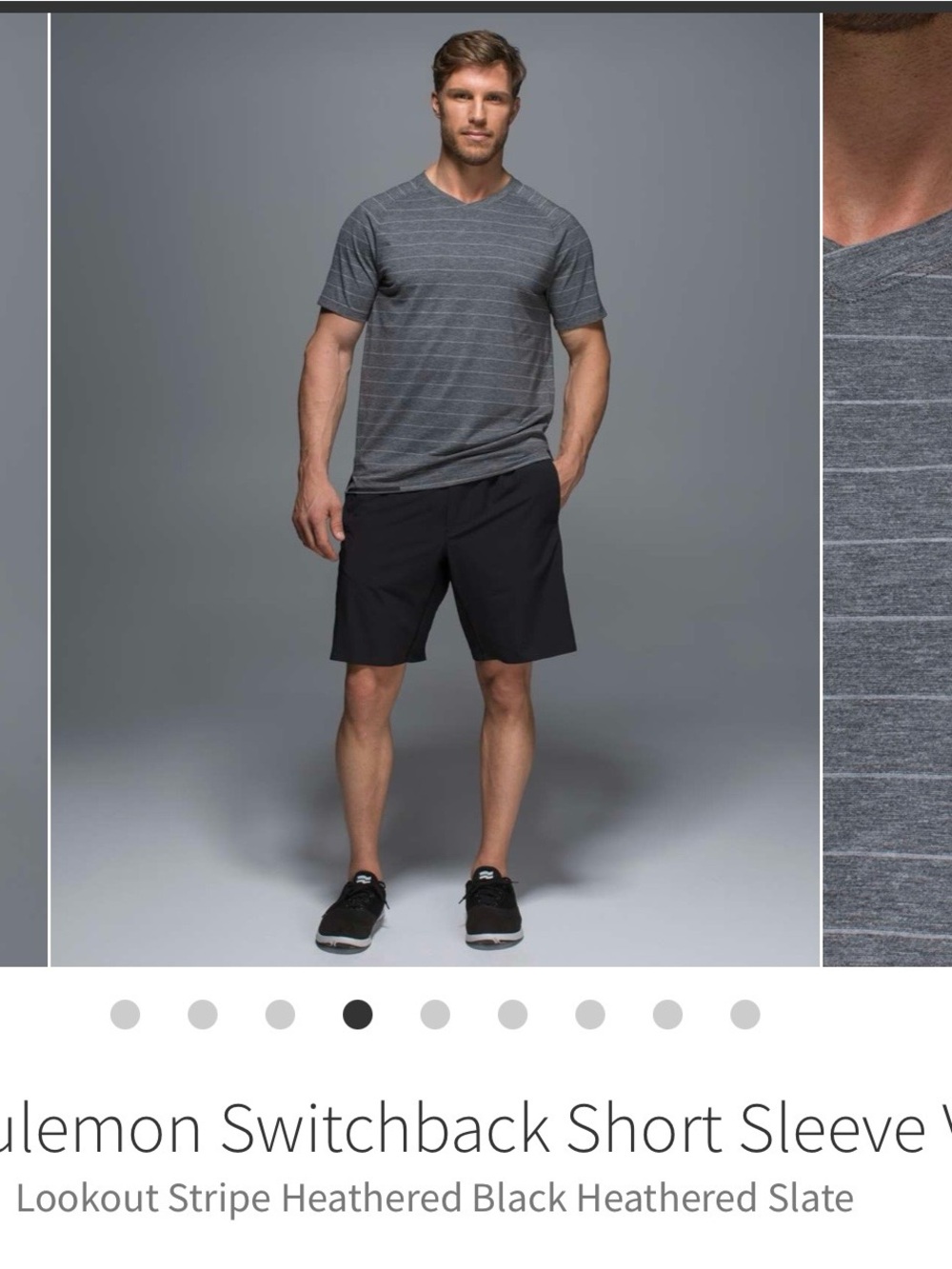 Lululemon Men's Grey Striped V-Neck Shirt